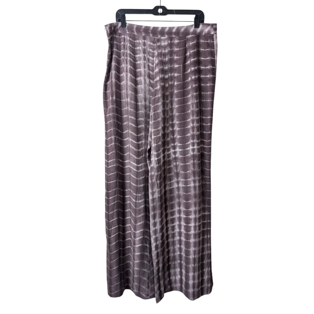 NWOT Zara Linen Blend Tie Dye Wide Leg Pants Wrap Front XL Brown White Boho